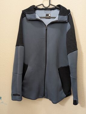 Under Armour Grey and Black Zip-Up Hooded Jacket Mens XL